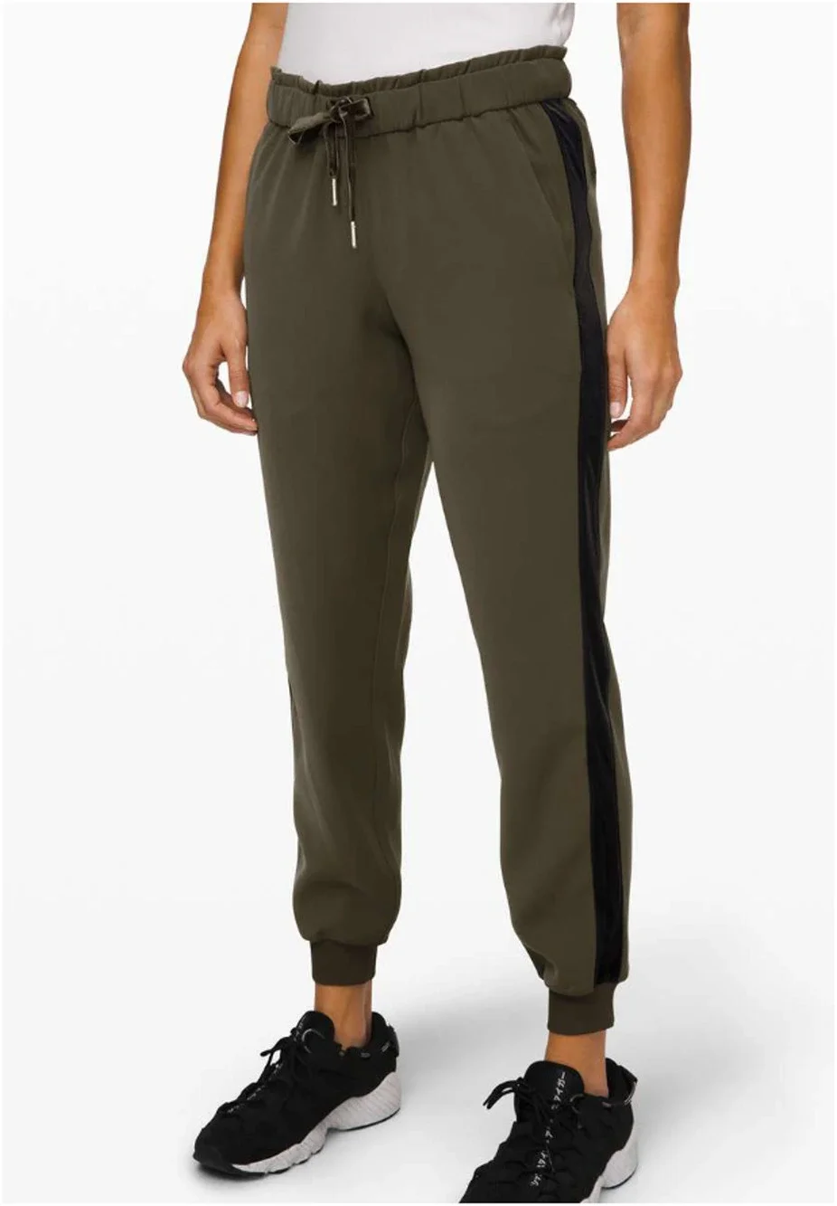 Lululemon On The Fly Jogger Velvet Trim Womens 12 Olive Travel Woven W5CMTS